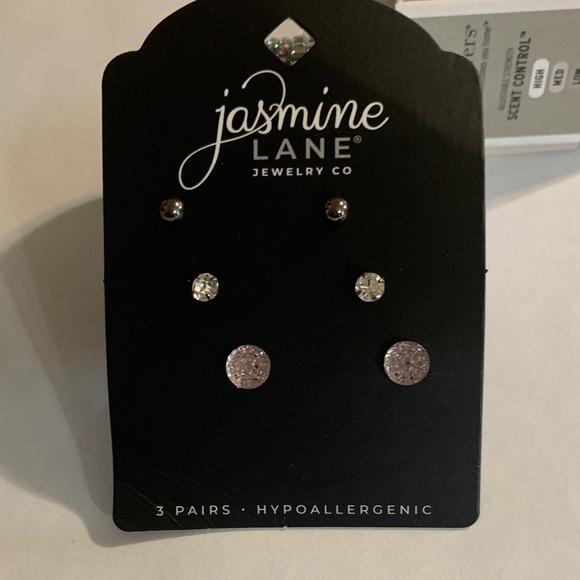 Jasmine Jewelry - Jasmine Lane Silver Tone and Sparkling Diamond look Earring Trio.Not Real Silver